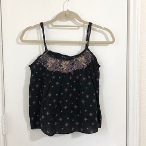 Embroidered Flowy Cropped Tank Top